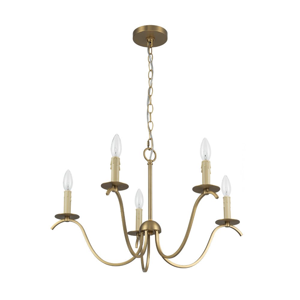 French Farmhouse 5-Light Brass Candle Style Chandelier