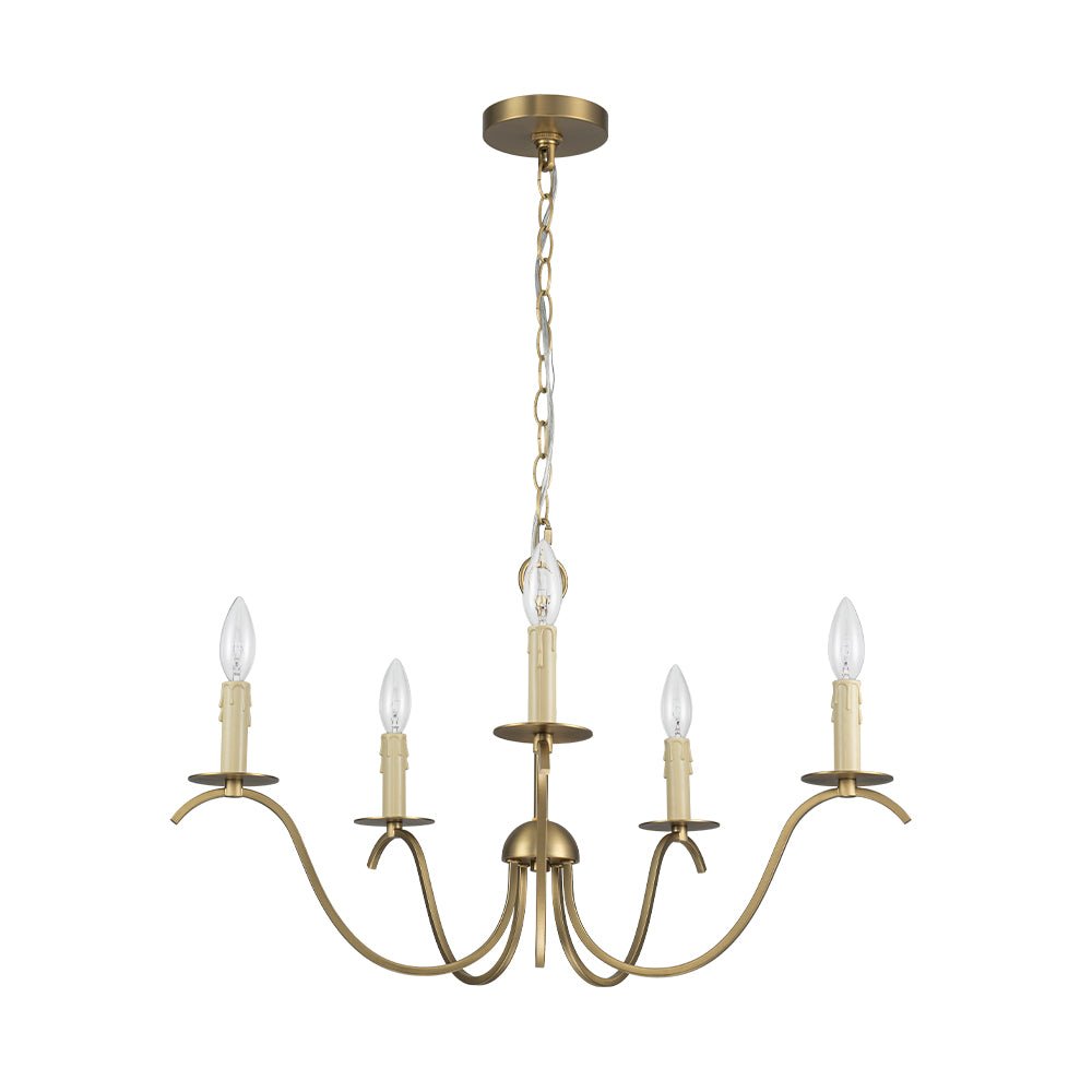 French Farmhouse 5-Light Brass Candle Style Chandelier