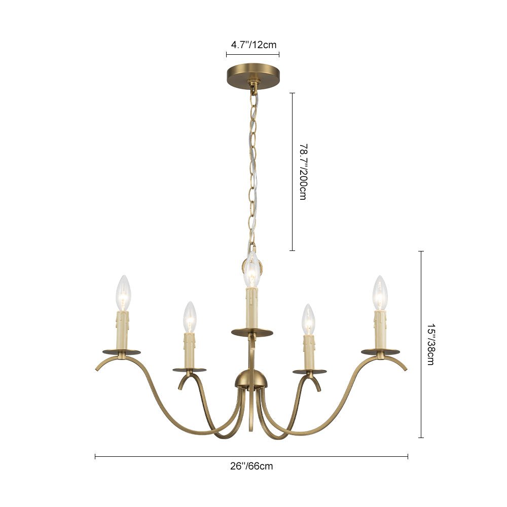 French Farmhouse 5-Light Brass Candle Style Chandelier