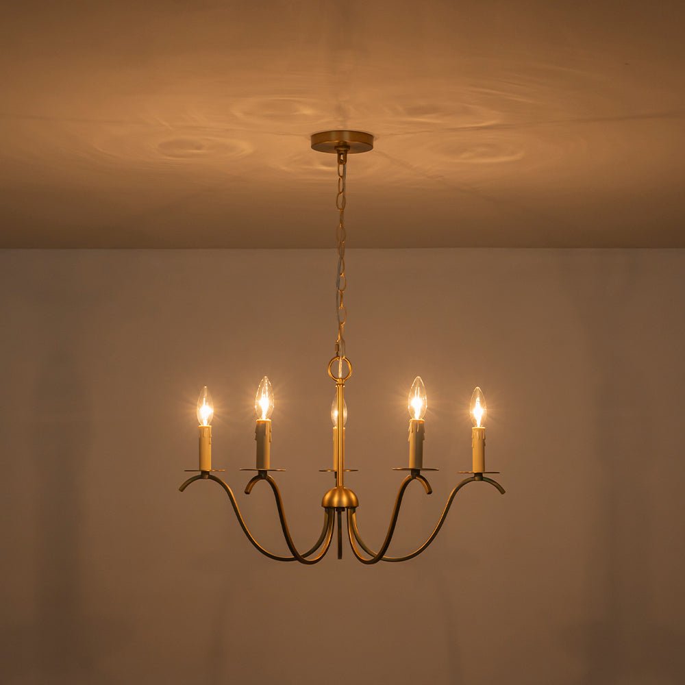 French Farmhouse 5-Light Brass Candle Style Chandelier