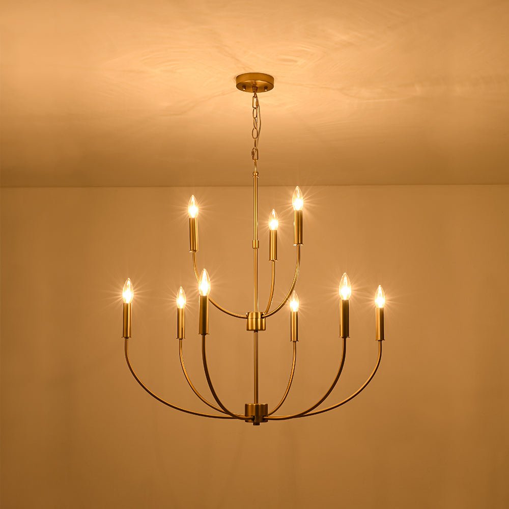 French Farmhouse Brass 2-Tier Candle Style Chandelier