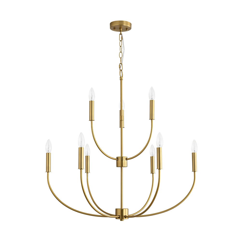 French Farmhouse Brass 2-Tier Candle Style Chandelier