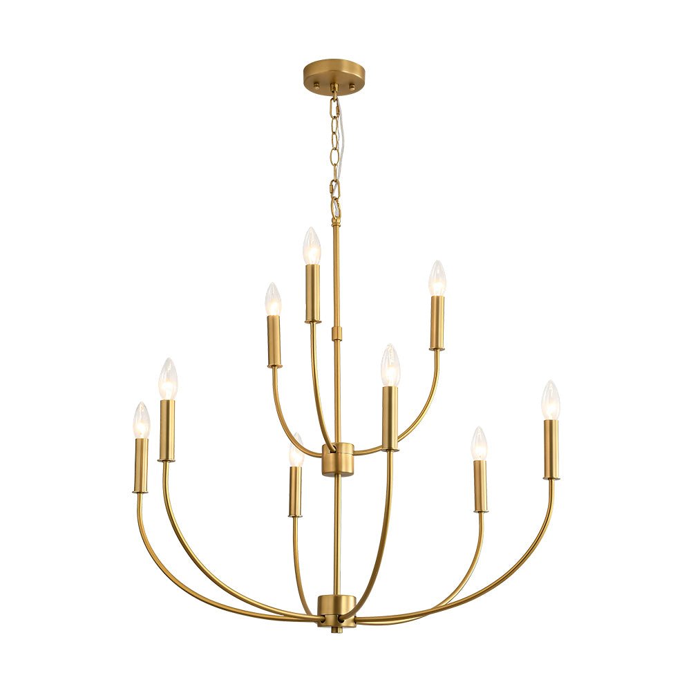 French Farmhouse Brass 2-Tier Candle Style Chandelier