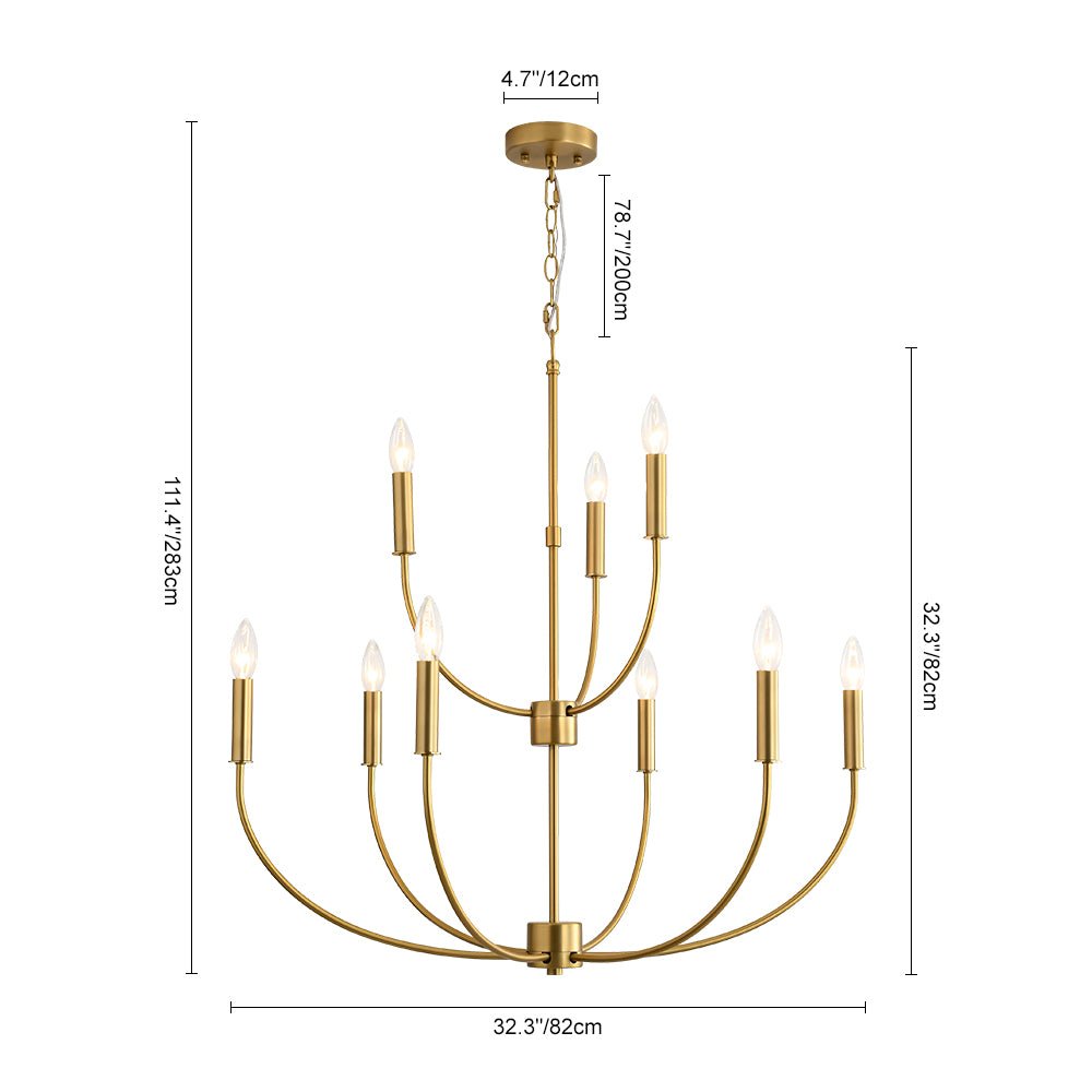 French Farmhouse Brass 2-Tier Candle Style Chandelier