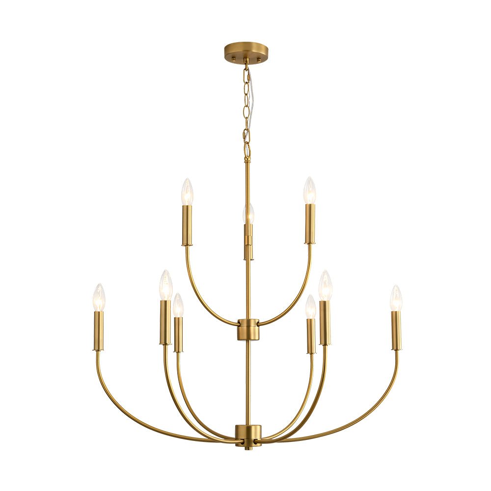 French Farmhouse Brass 2-Tier Candle Style Chandelier