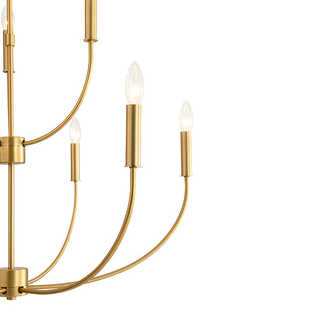 French Farmhouse Brass 2-Tier Candle Style Chandelier