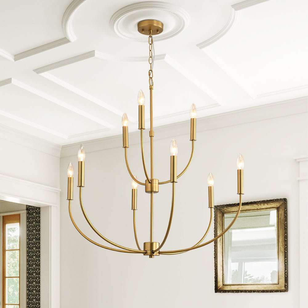 French Farmhouse Brass 2-Tier Candle Style Chandelier