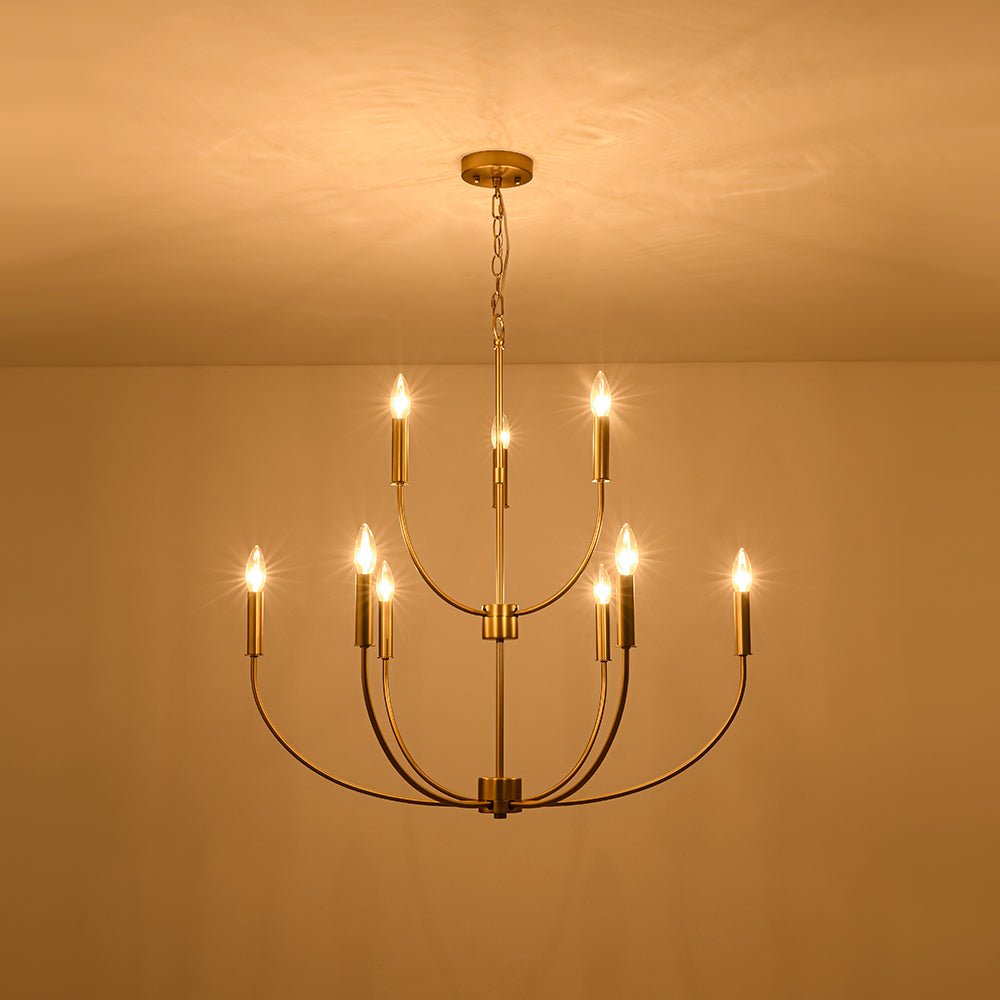 French Farmhouse Brass 2-Tier Candle Style Chandelier