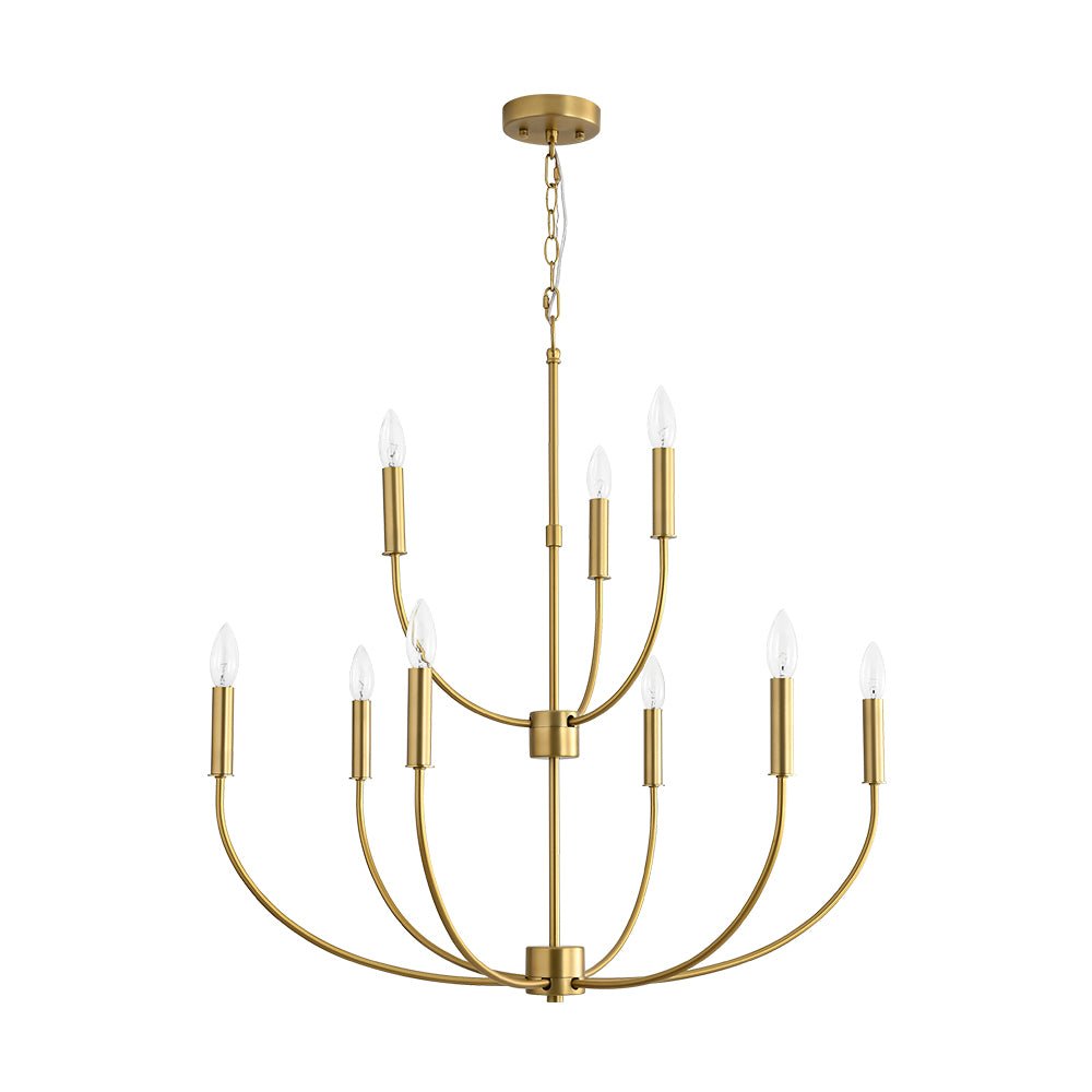 French Farmhouse Brass 2-Tier Candle Style Chandelier