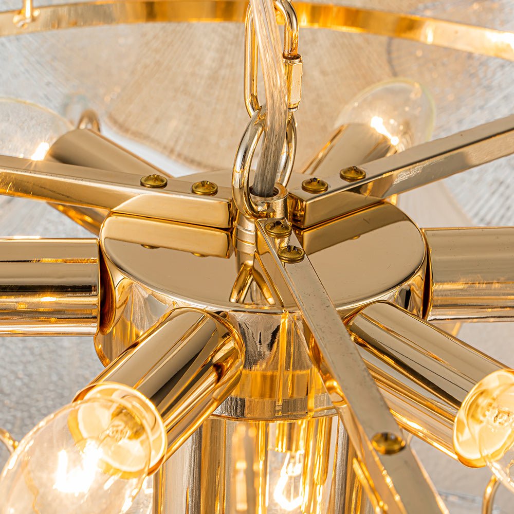 French Gold Layered Ginkgo Leaf Textured Glass Chandelier