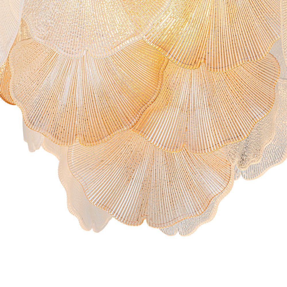 French Gold Layered Ginkgo Leaf Textured Glass Chandelier