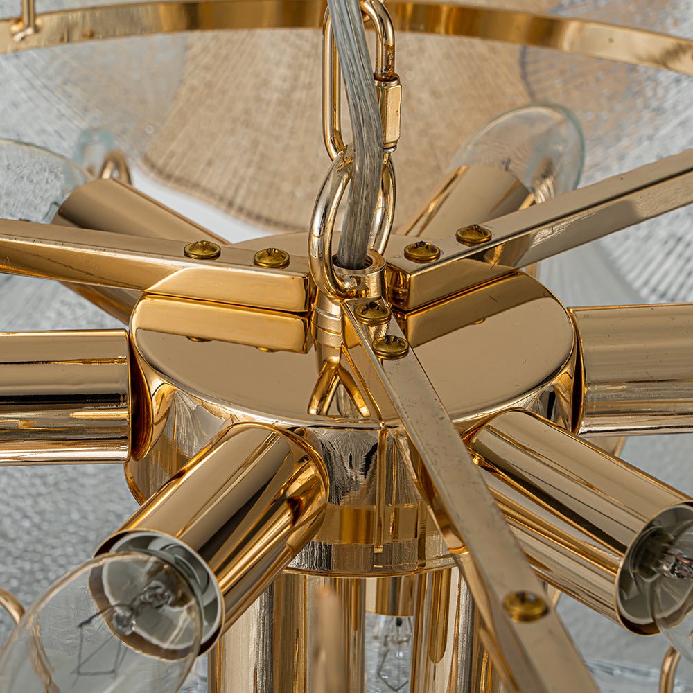 French Gold Layered Ginkgo Leaf Textured Glass Chandelier