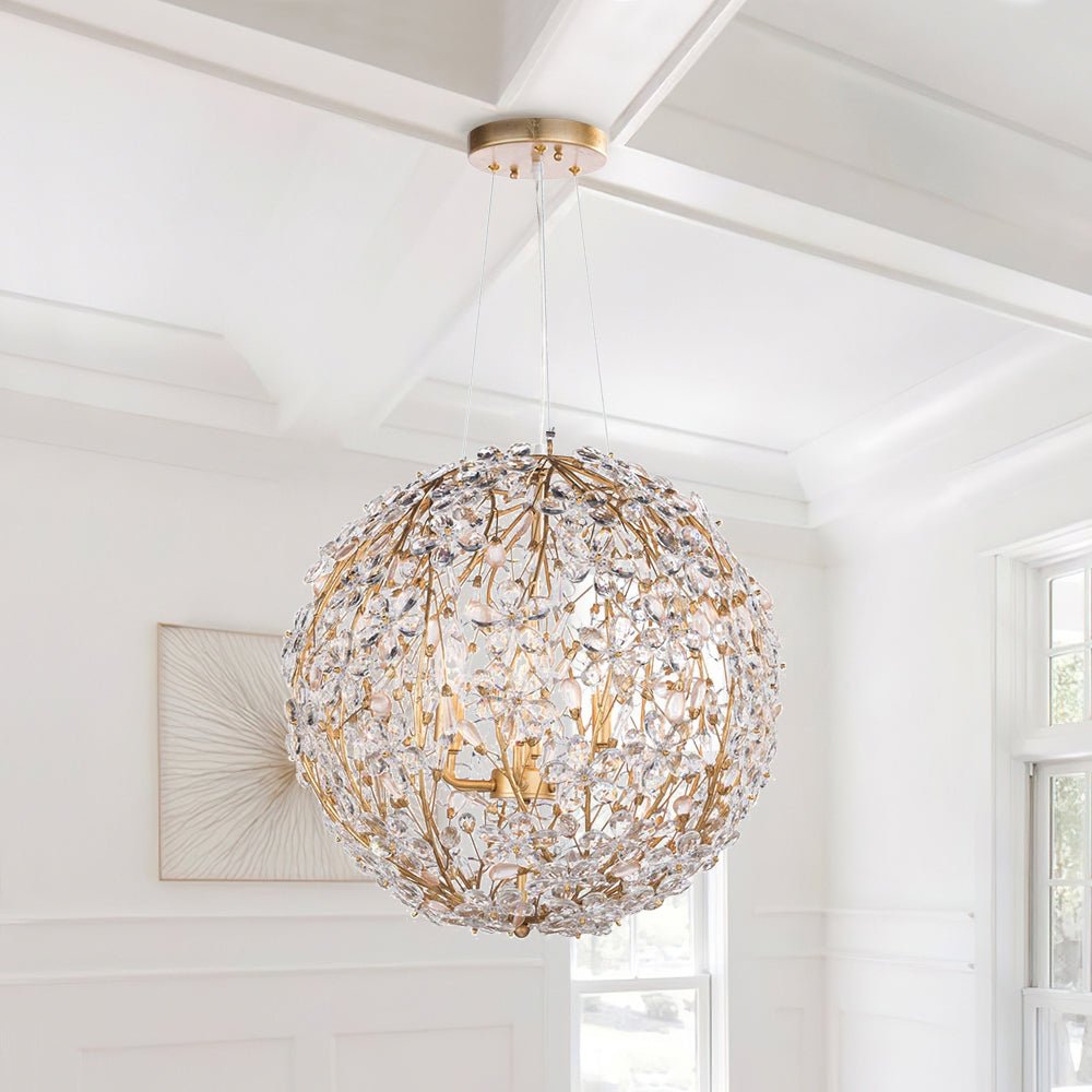 Bloom French Gold Blossom Crystal Floral Orb Chandelier