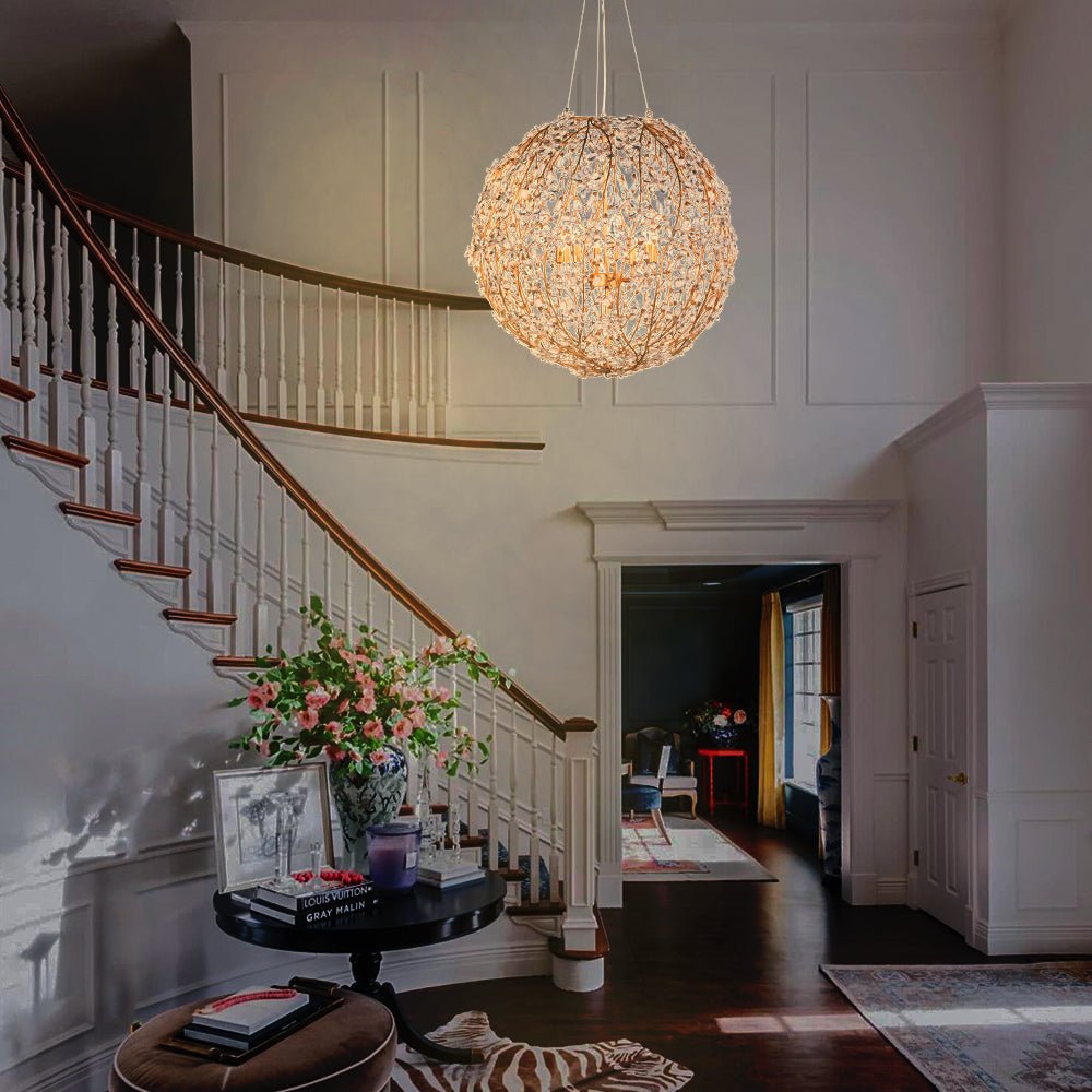Bloom French Gold Blossom Crystal Floral Orb Chandelier