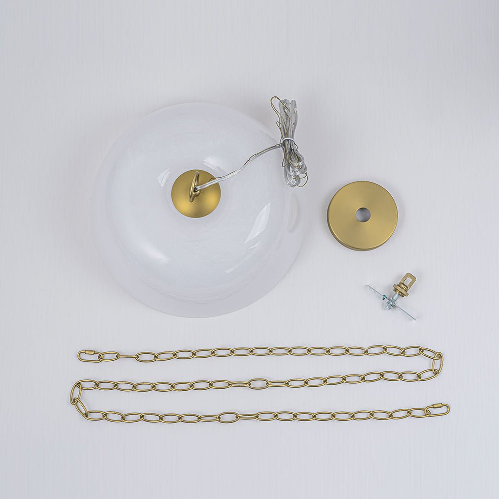 French Luxe 1-Light White Clouded Glass Round Pendant
