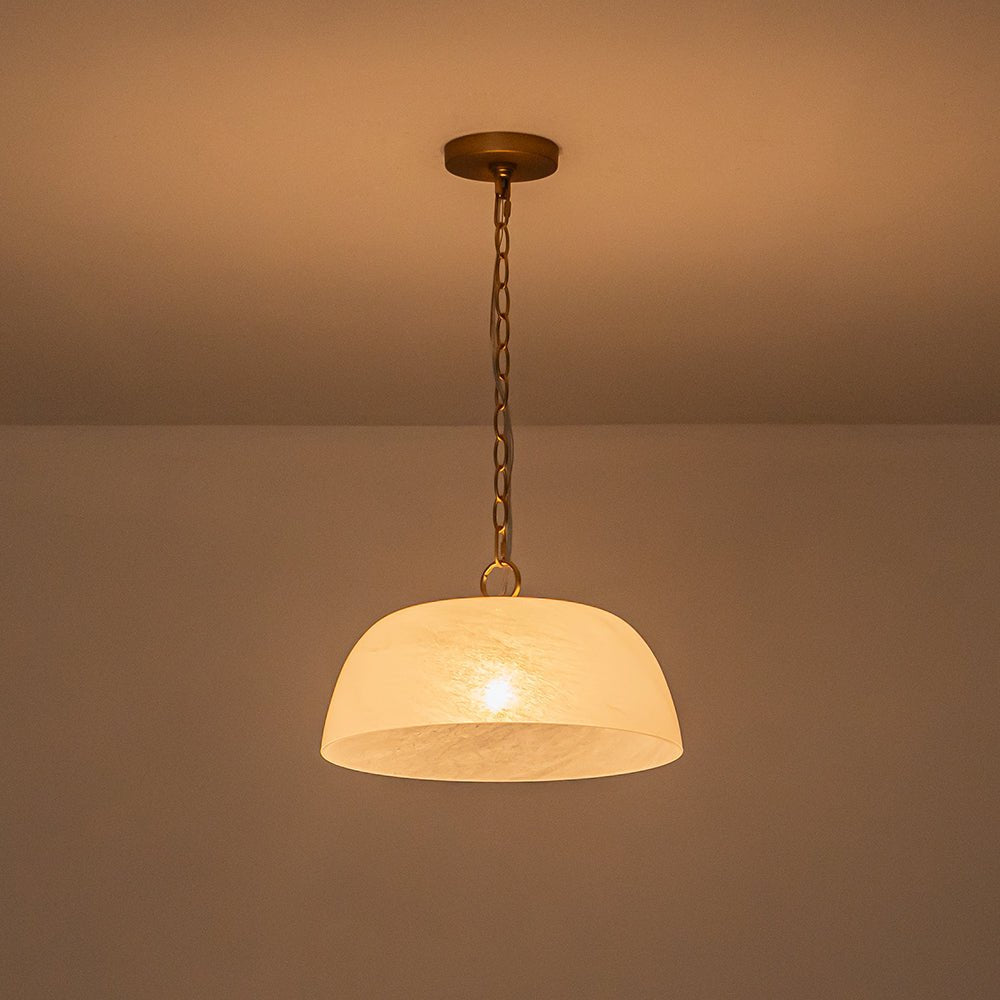 French Luxe 1-Light White Clouded Glass Round Pendant