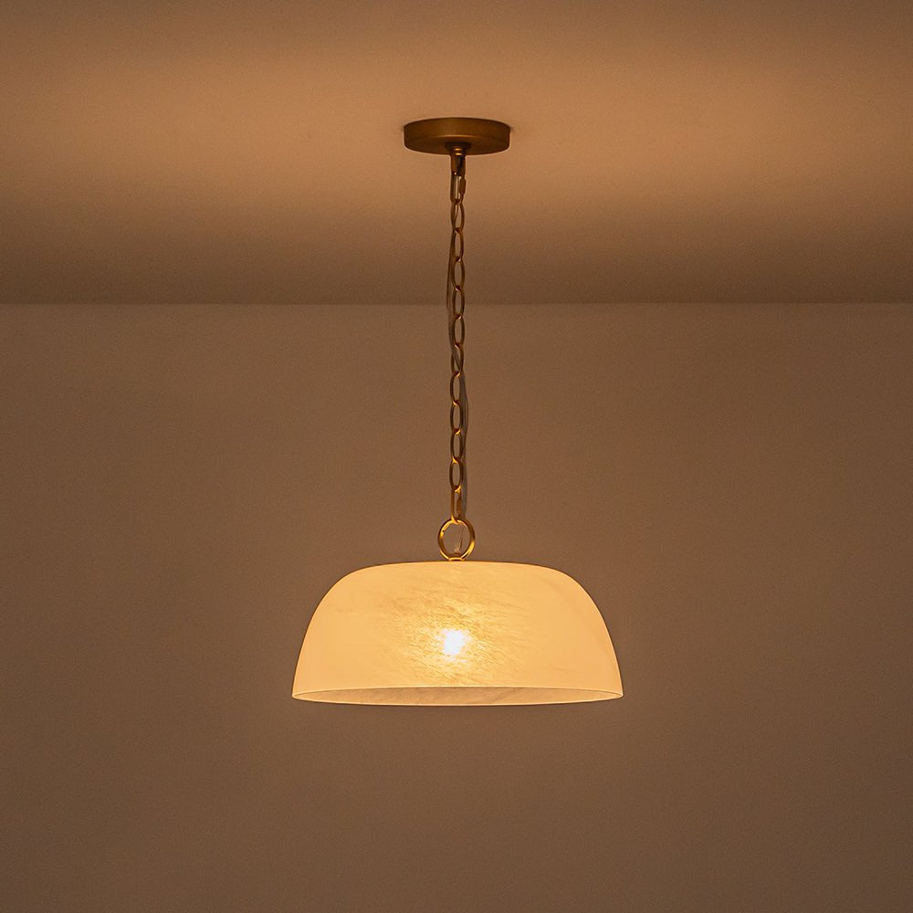 French Luxe 1-Light White Clouded Glass Round Pendant