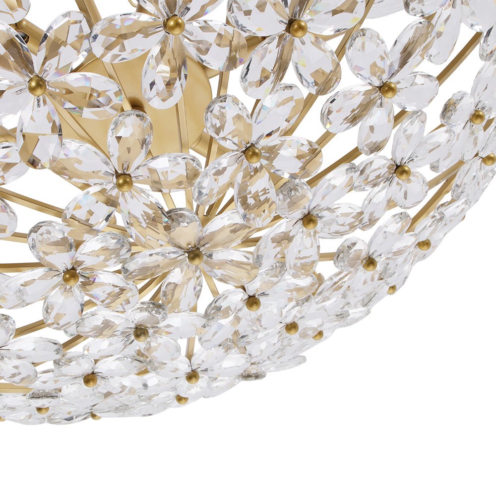 French Luxe Brass Bloom Crystal Floral Basket Chandelier