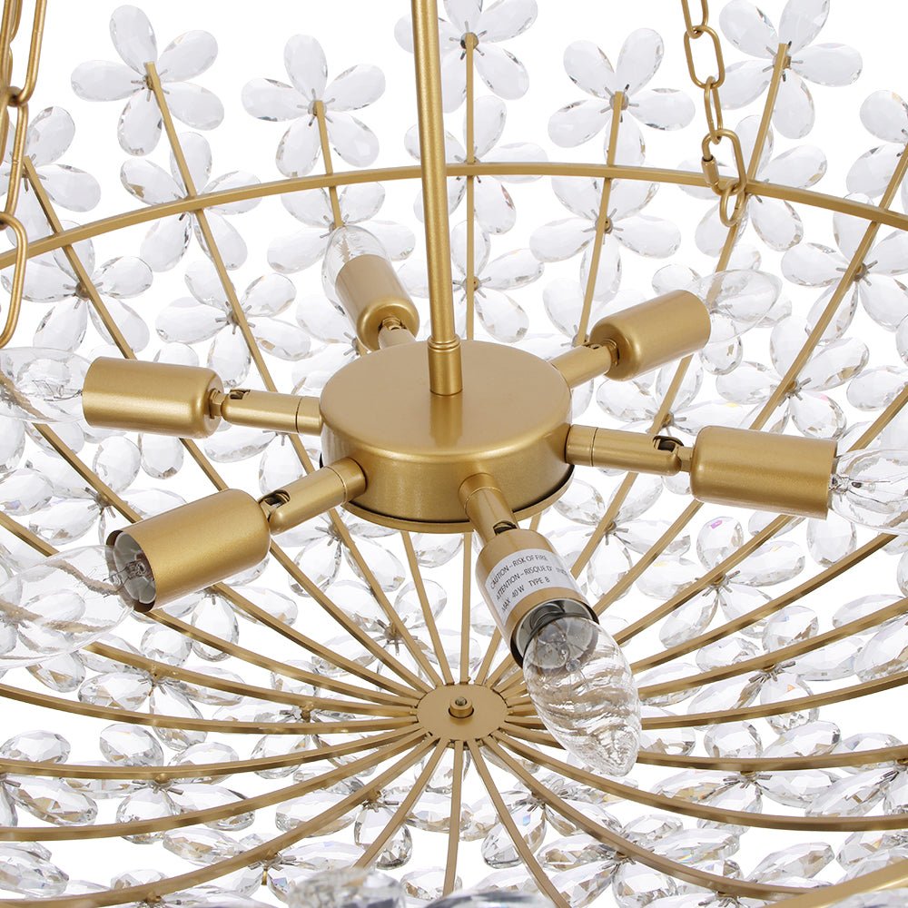 French Luxe Brass Bloom Crystal Floral Basket Chandelier