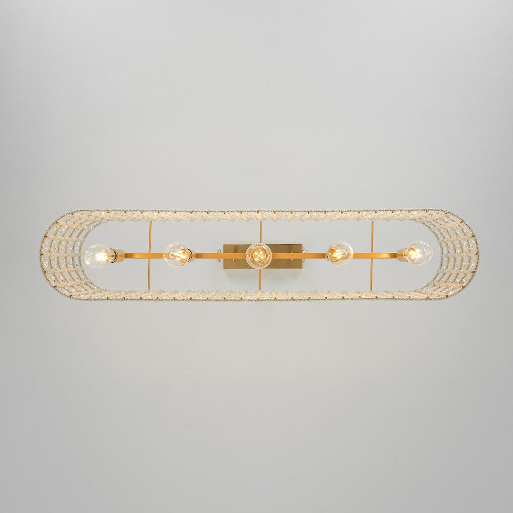 French Luxe Brass Crystal Linear Cage Island Chandelier