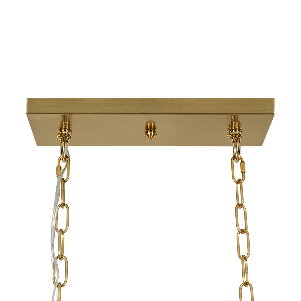 French Luxe Brass Crystal Linear Cage Island Chandelier