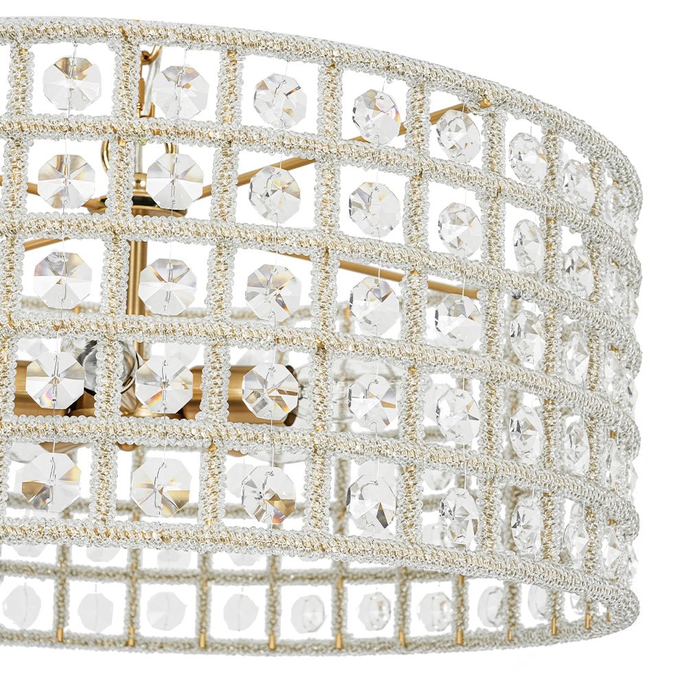 French Luxury Brass Crystal Drum Cage Chandelier