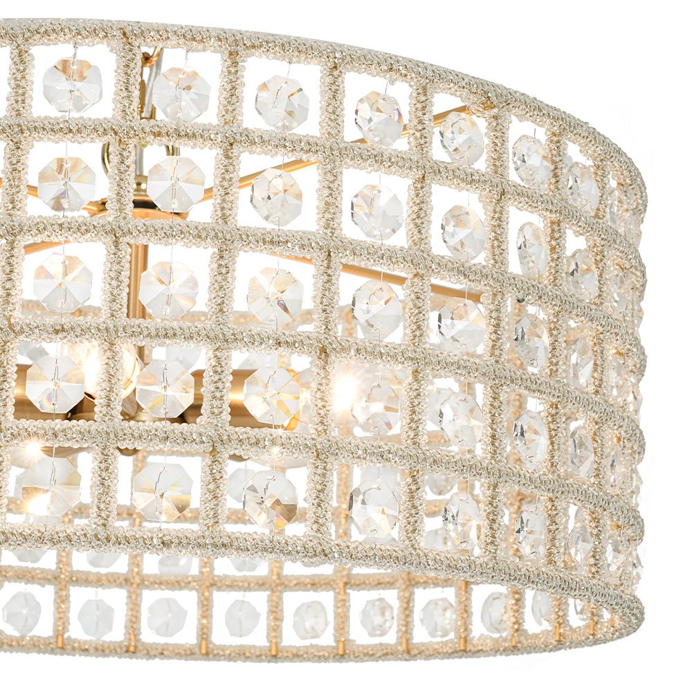French Luxury Brass Crystal Drum Cage Chandelier