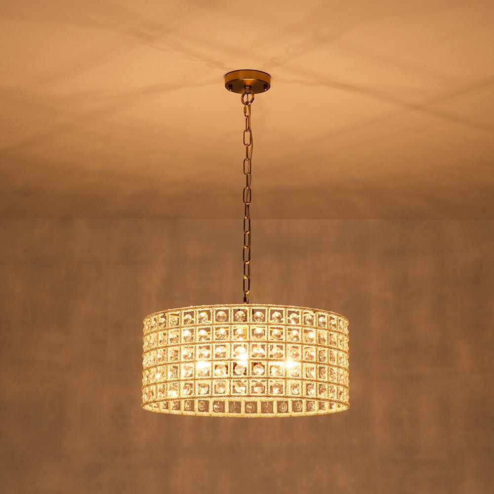 French Luxury Brass Crystal Drum Cage Chandelier