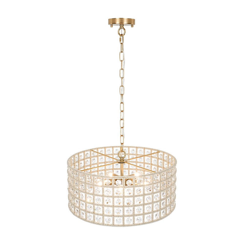 French Luxury Brass Crystal Drum Cage Chandelier