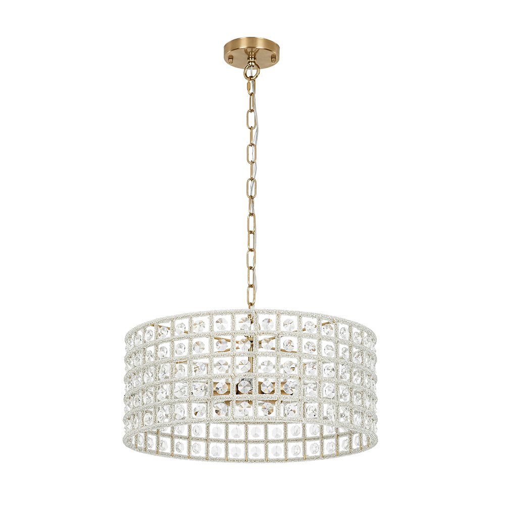 French Luxury Brass Crystal Drum Cage Chandelier