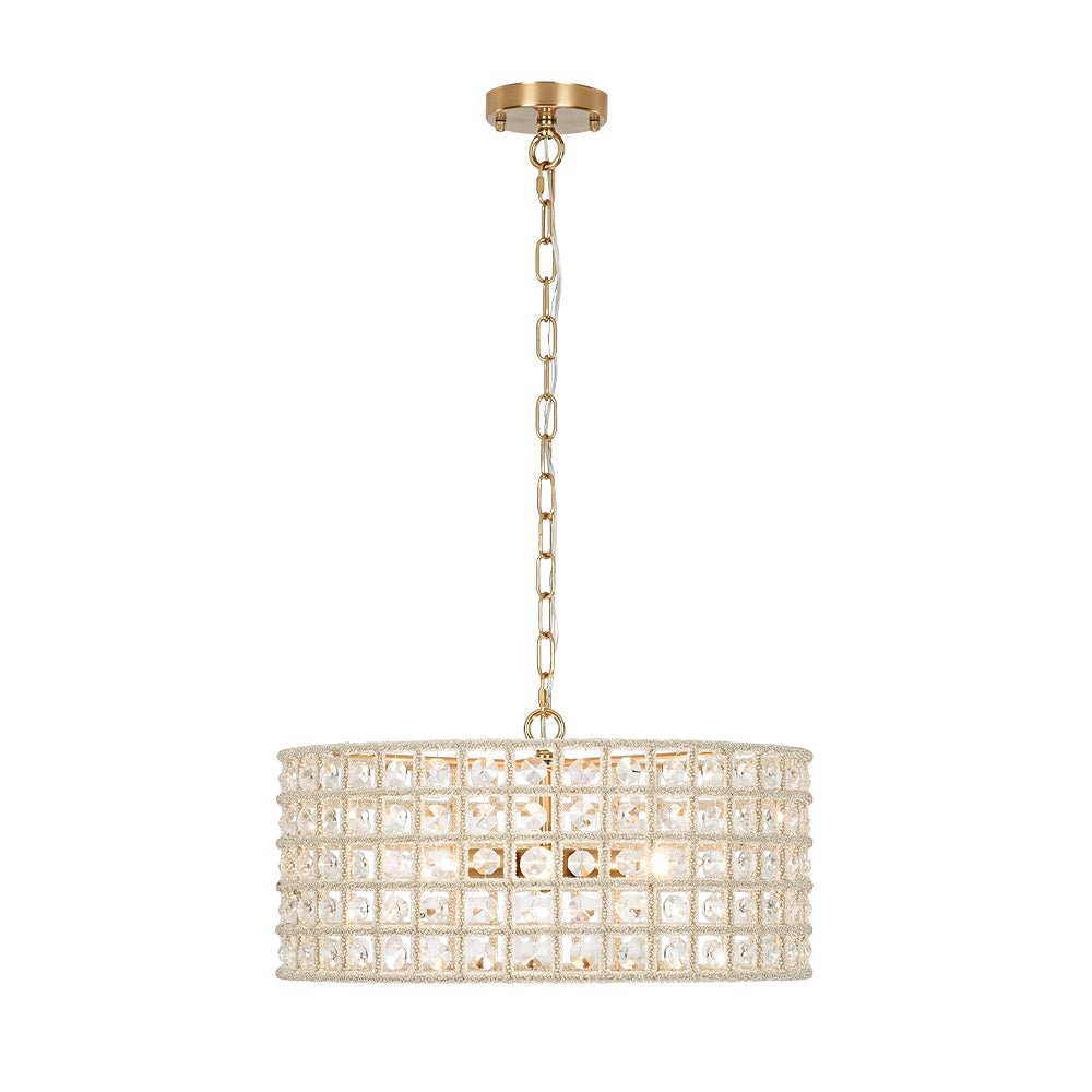 French Luxury Brass Crystal Drum Cage Chandelier