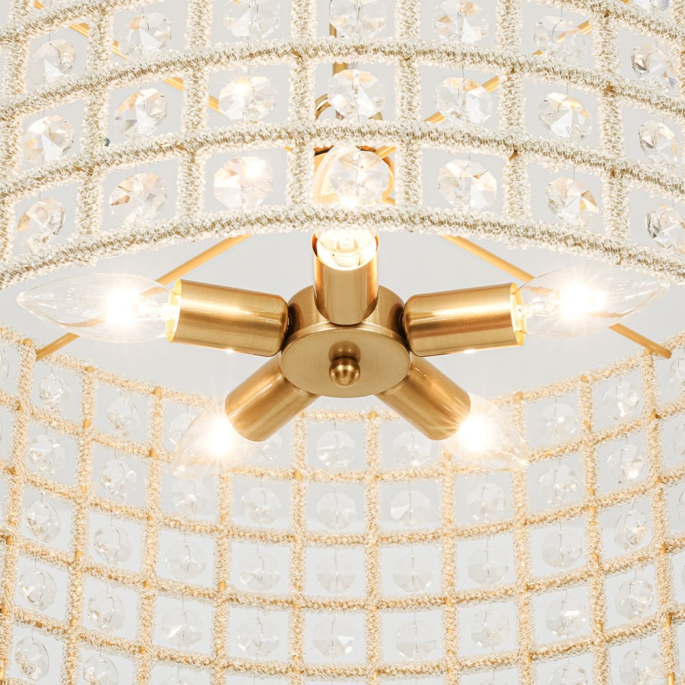 French Luxury Brass Crystal Drum Cage Chandelier