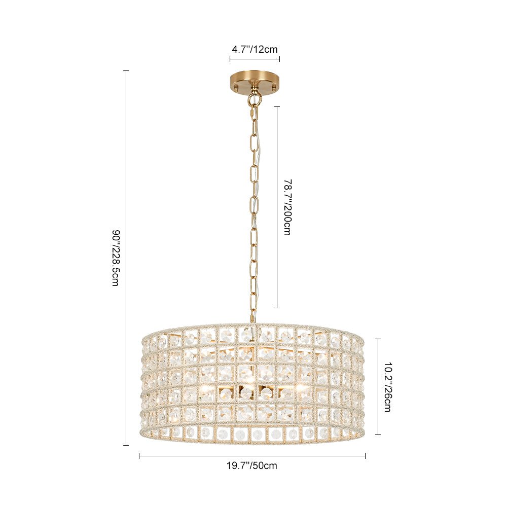 French Luxury Brass Crystal Drum Cage Chandelier