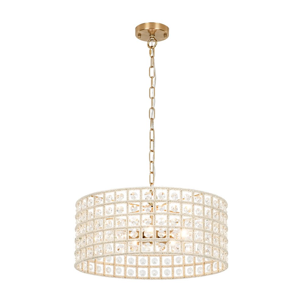 French Luxury Brass Crystal Drum Cage Chandelier
