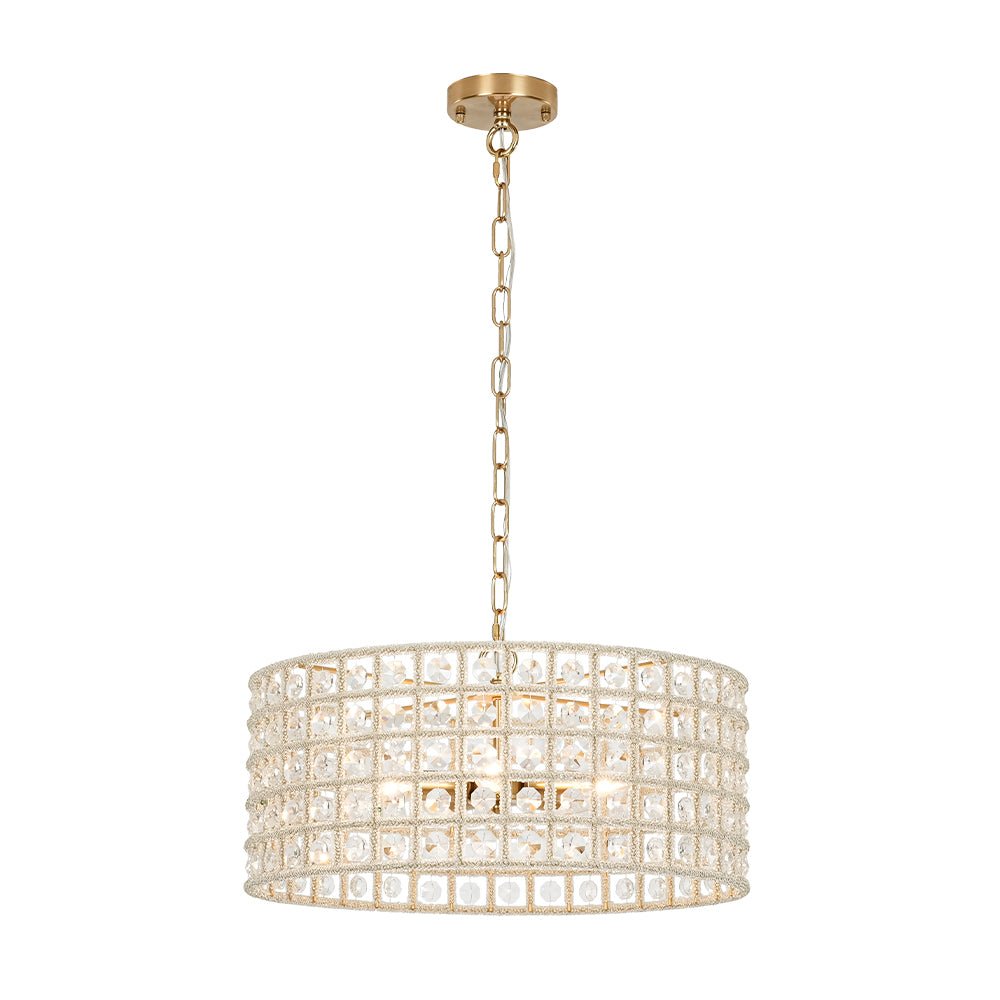 French Luxury Brass Crystal Drum Cage Chandelier