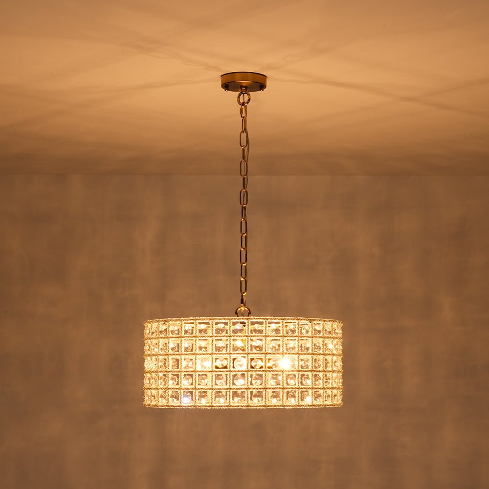 French Luxury Brass Crystal Drum Cage Chandelier