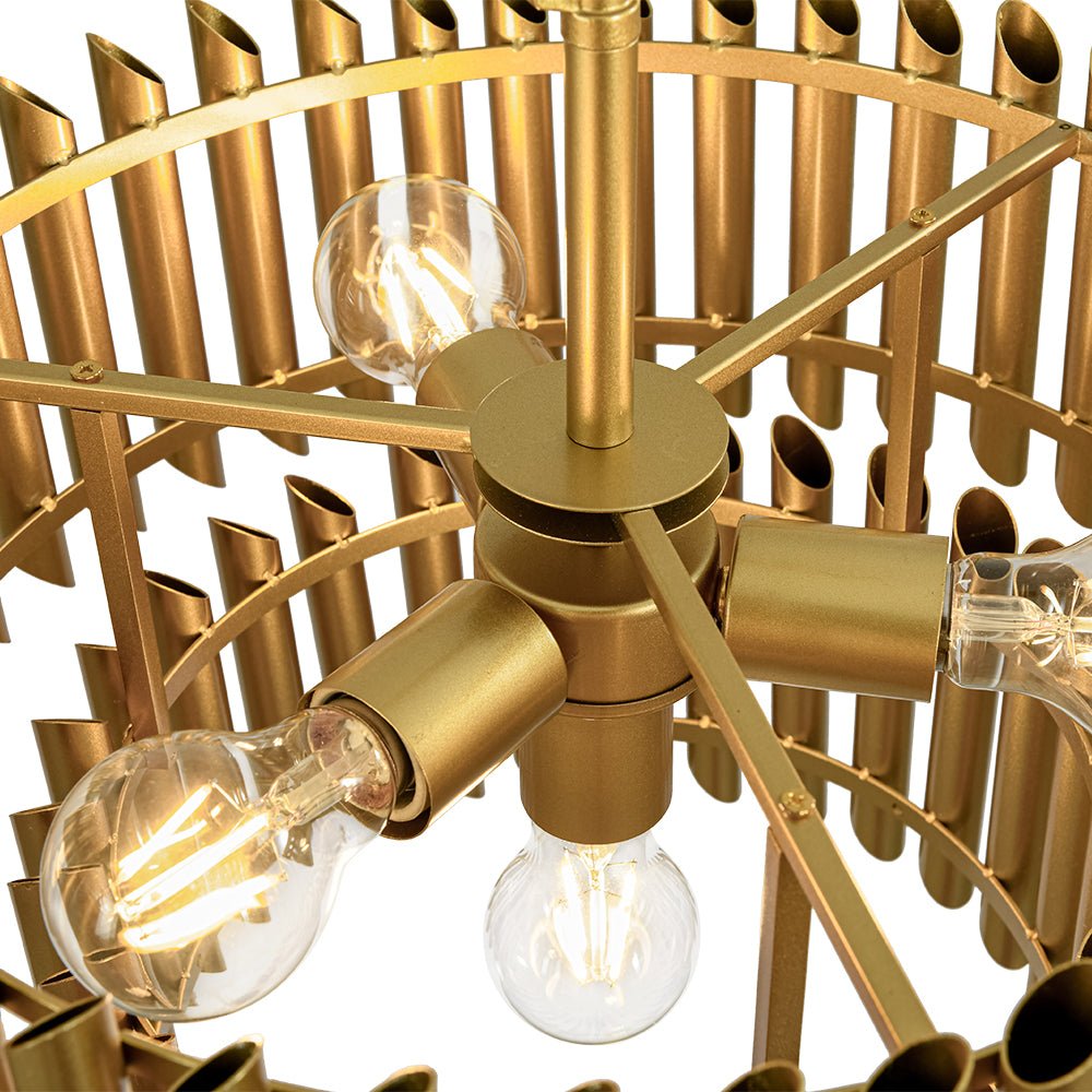 French Luxury Gold 2-Tier Metal Drum Cage Chandelier