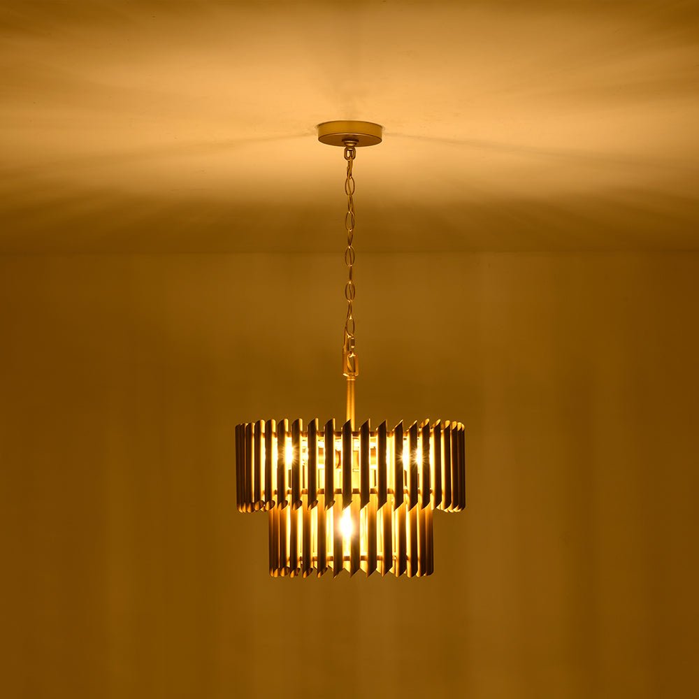 French Luxury Gold 2-Tier Metal Drum Cage Chandelier