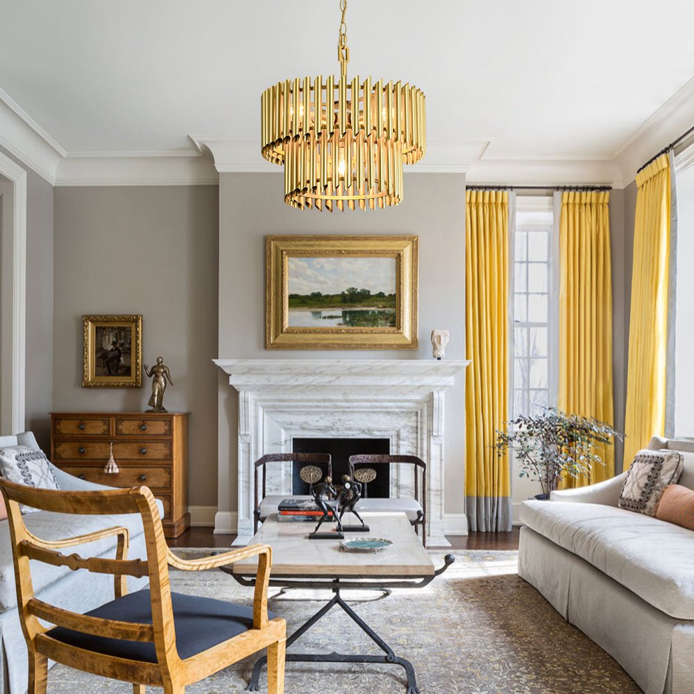 French Luxury Gold 2-Tier Metal Drum Cage Chandelier