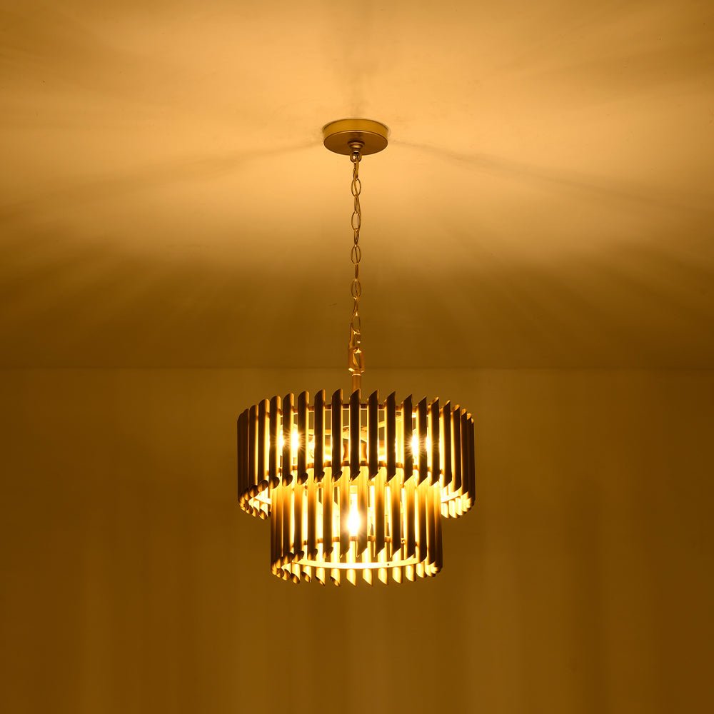 French Luxury Gold 2-Tier Metal Drum Cage Chandelier