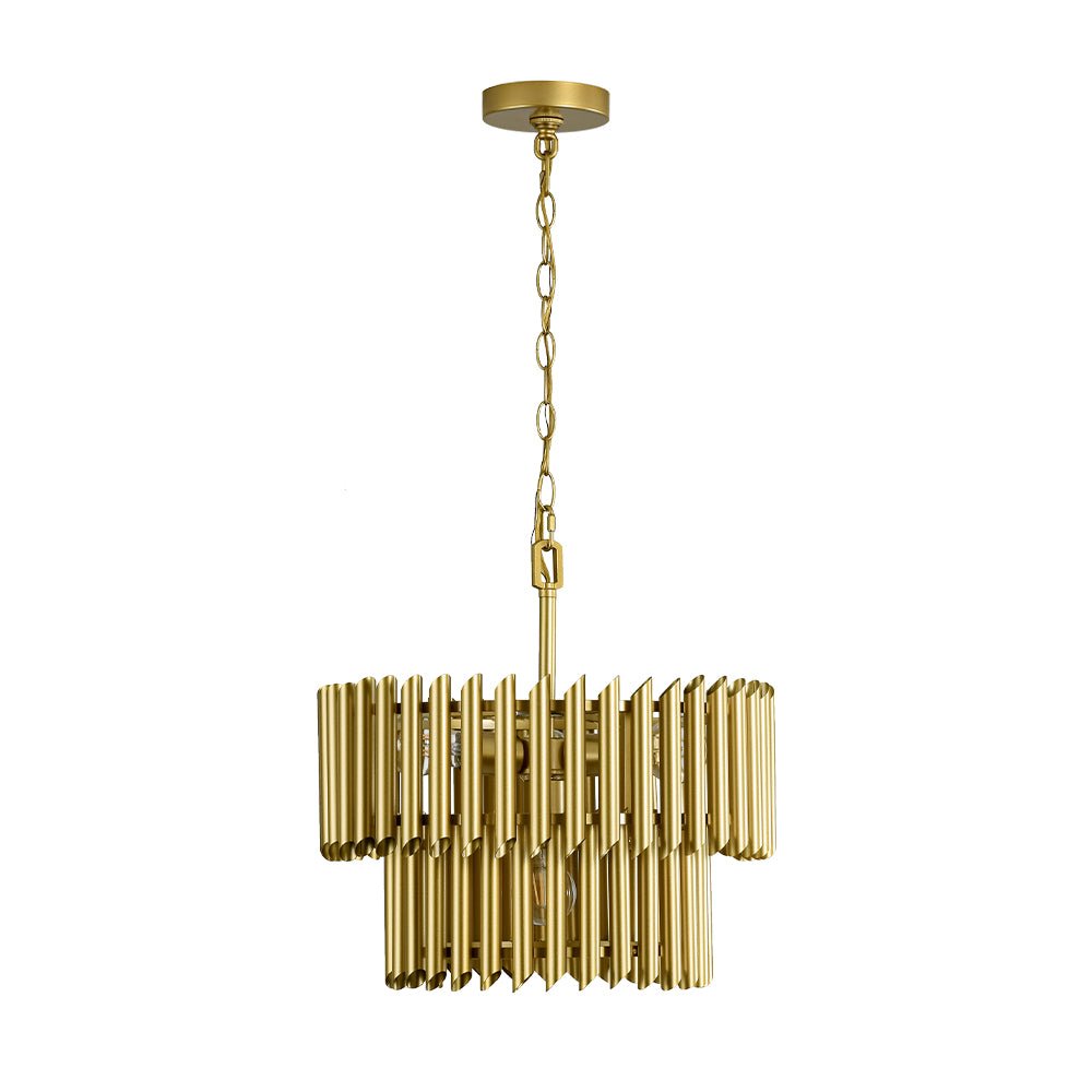 French Luxury Gold 2-Tier Metal Drum Cage Chandelier