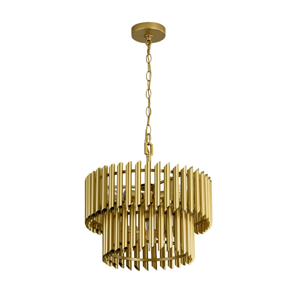 French Luxury Gold 2-Tier Metal Drum Cage Chandelier