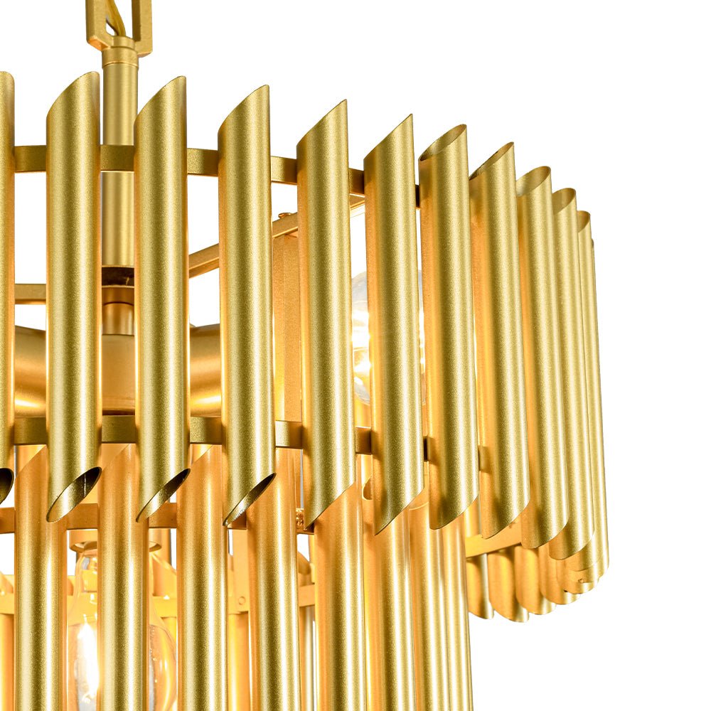 French Luxury Gold 2-Tier Metal Drum Cage Chandelier