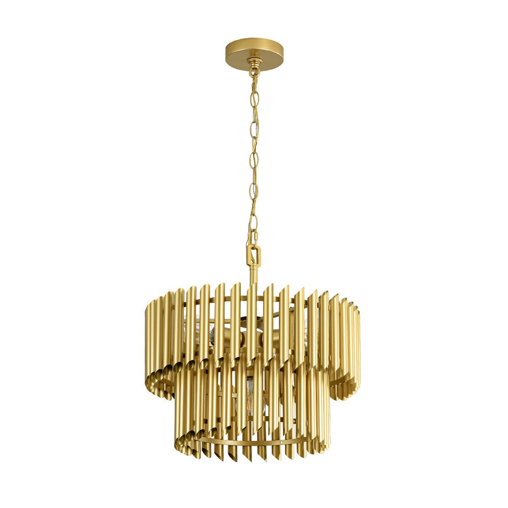 French Luxury Gold 2-Tier Metal Drum Cage Chandelier