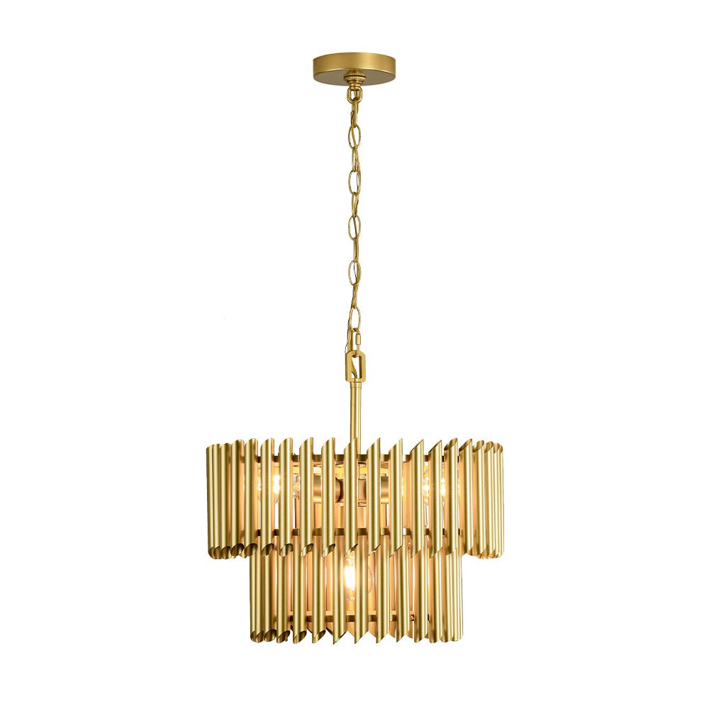French Luxury Gold 2-Tier Metal Drum Cage Chandelier