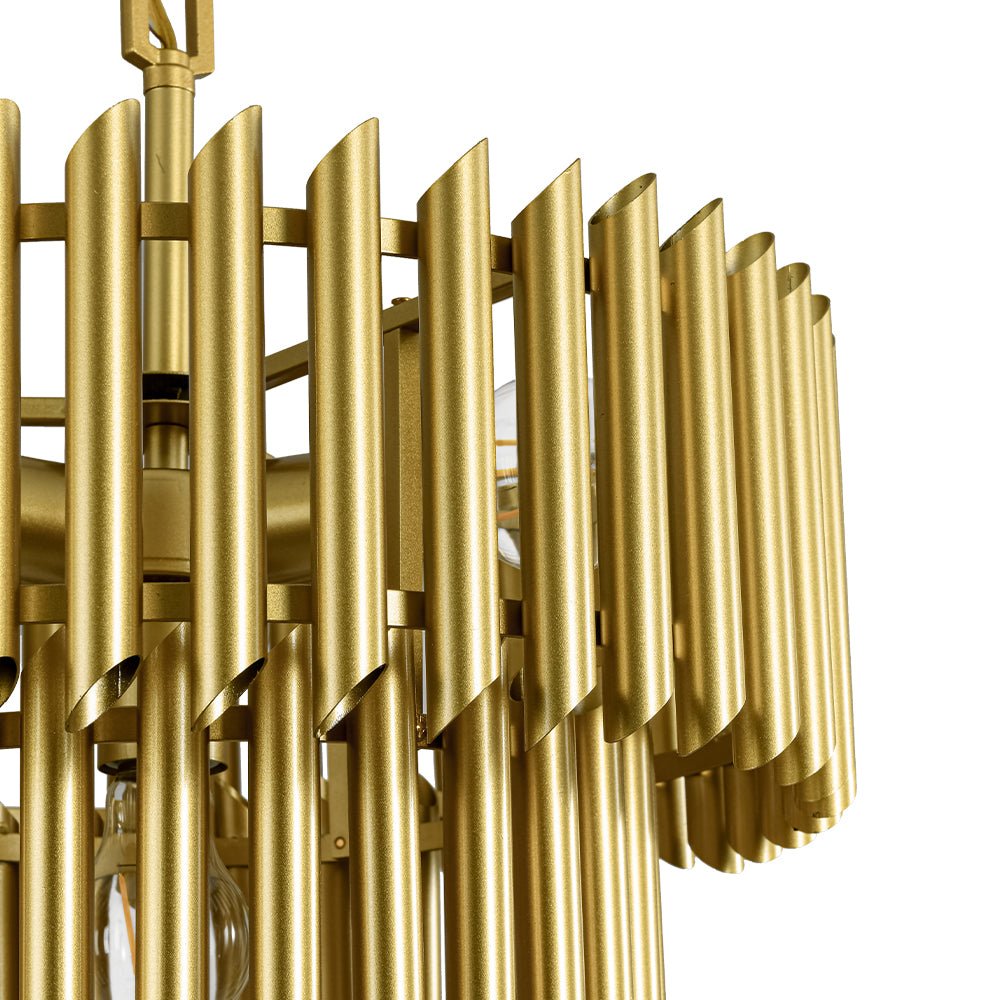 French Luxury Gold 2-Tier Metal Drum Cage Chandelier