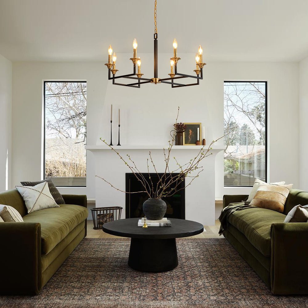 French Modern Iron 8-Light Candle Chandelier