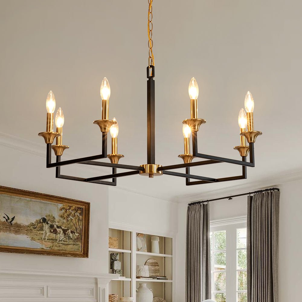 French Modern Iron 8-Light Candle Chandelier