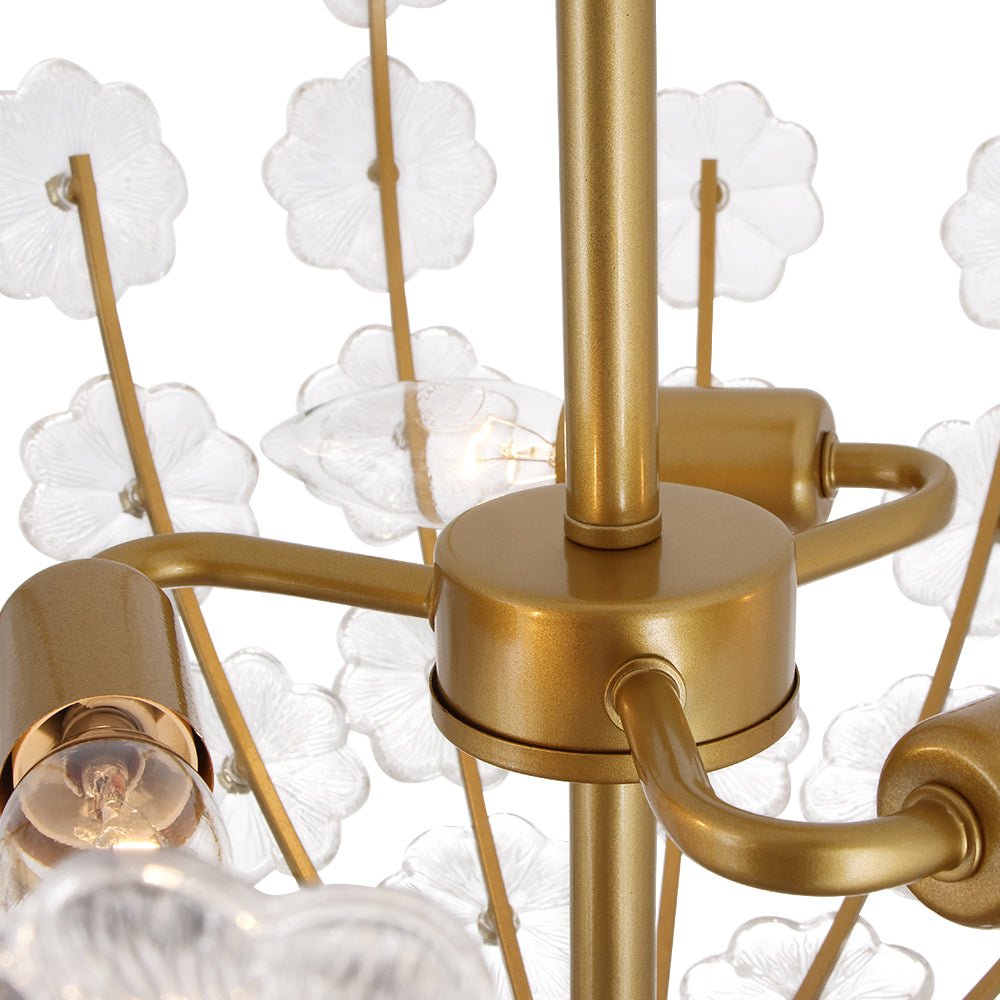 French Sculpture Brass Bloom Glass Floral Semi Flush Mount
