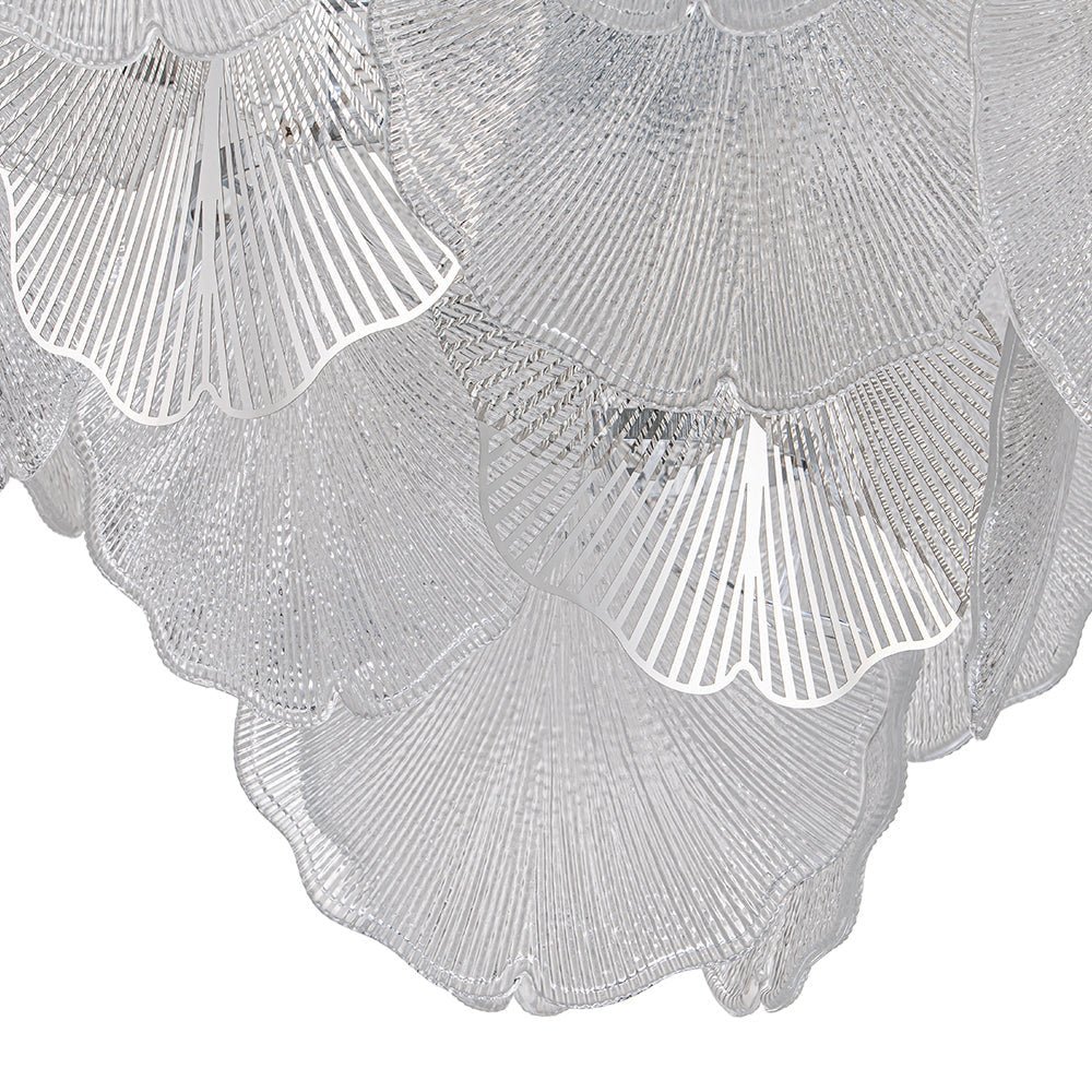 French Tiered Ginkgo Leaf Textured Glass Round Chandelier
